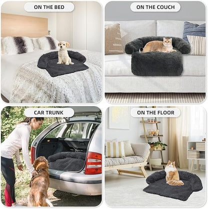 Calming Dog Bed Fluffy Plush Dog Mat for Furniture Protector with Removable Washable Cover for Large Medium Small Dogs and Cats (XS(31“x27.5”x5“)