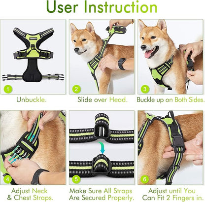 rabbitgoo Dog Harness, No-Pull Pet Harness with 2 Leash Clips, Adjustable Soft Padded Dog Vest, Reflective No-Choke Pet Oxford Vest with Easy Control Handle for Large Dogs, Wild Lime, XL