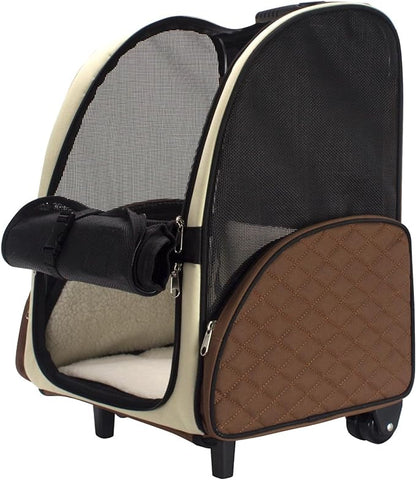 FrontPet Rolling Pet Travel Carrier with Wheels and Backpack Straps, Strong Breathable Mesh Panels, 12" W x 14.5" L x 19.5" H, Not Suitable for Air Travel