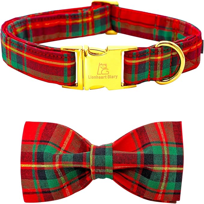 Lionheart glory Christmas Plaid Dog Collar, Dog Bow Collar Adjustable Soft and Comfortable Bowtie Collars for Large Dogs Girl or Boy Pet Gift Fall Collar Dog Bow