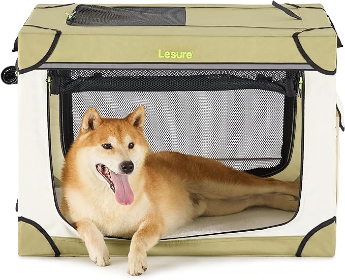 Lesure Soft Collapsible Dog Crate 30 Inch 4-Door Foldable