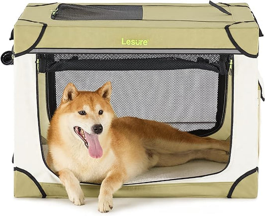 Lesure Soft Collapsible Dog Crate 30 Inch 4-Door Foldable