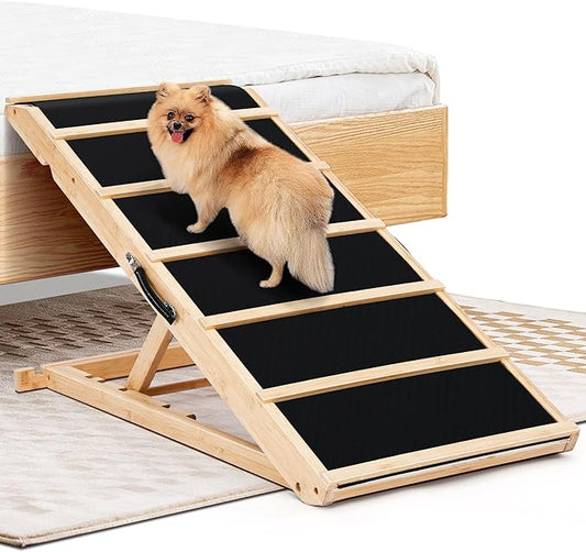 Adjustable Dog Ramp, Yoassi Foldable Dog Ramp for Bed, Couch, Car with Portable Handle, 12-23 inches 4 Levels Adjustable Heigh, 17" Non-Slip Surface for Small & Large Dogs Up to 120Lbs