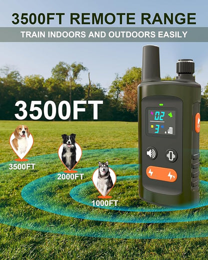 Dog Training Collar with Remote Control, 3500FT Dog Shock Collar for Small Medium Large Dogs, IPX7 Waterproof, 4 Training Modes, Rechargeable E-Collar with Beep Vibration Safe Shock for All Breeds