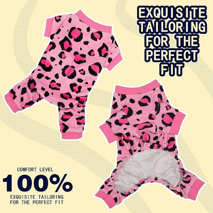 Paiaite Dog Pajamas Onesie: Comfortable Four-Legged Apparel for Small, Medium, & Large Dogs, Polyester Material for Comfort, Wrinkle Resistance, Moisture Wicking, and Stretchiness Pink Leopard XL