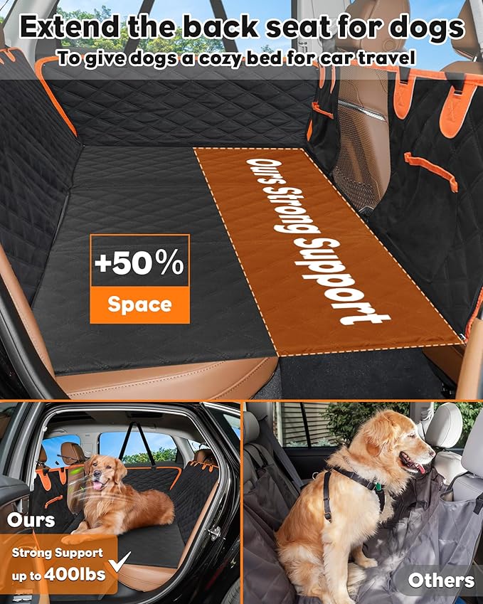 Back Seat Extender for Dogs- Dog Car Seat Cover for Back Seat Bed for Car Travel Bed with Mesh Window and Storage Pocket 330LB Waterproof