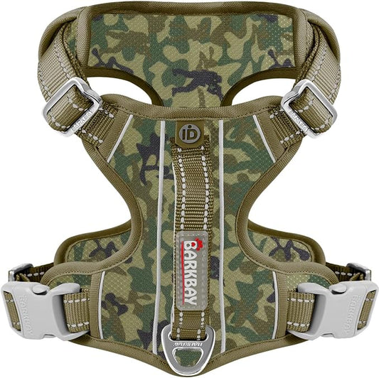 BARKBAY Dog Harness No Pull with ID Tag Pocket - Heavy Duty, Reflective, Easy Control for Large Dogs (Camo,M)