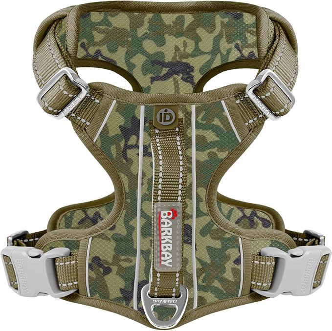 BARKBAY Dog Harness No Pull with ID Tag Pocket - Heavy Duty, Reflective, Easy Control for Large Dogs (Camo,L)