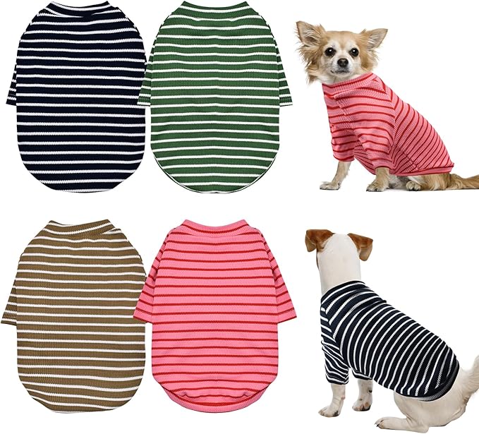 4 Pack Striped Dog Shirts Waffle Dog Clothes for Small Medium Dogs