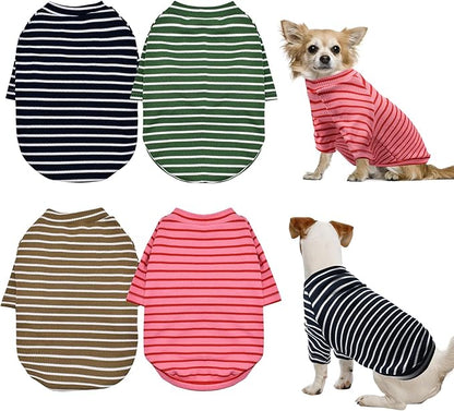 4 Pack Striped Dog Shirts Waffle Dog Clothes for Small Medium Dogs
