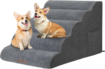 Dog Stairs for Small Dogs: Pawtners 5 Steps Dog Ramp for High Bed