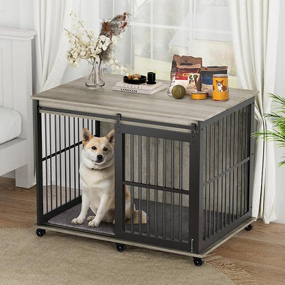 NicBex Dog Crate Furniture Dog Cage with Sliding Iron Doors and Lift Top