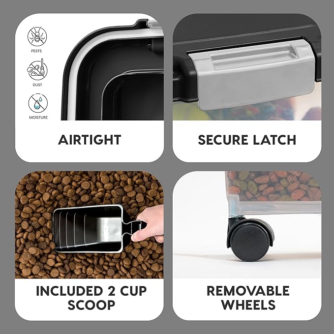 IRIS USA Dog Food Storage Container 30 lbs 11 lbs 2-Cup Scoop,