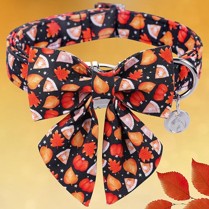 DOGWONG Fall Dog Collar with Bowtie