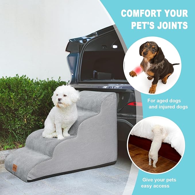 Dog Stairs for Medium Bed 20" H 15.7x28.3x19.7in, Grey, 4 Tiers