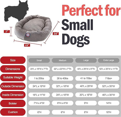 Majestic Pet 24 Inch Micro Velvet Calming Dog Bed Washable – Cozy Soft Round Dog Bed with Spine for Head Support 24x19x7 (inch)