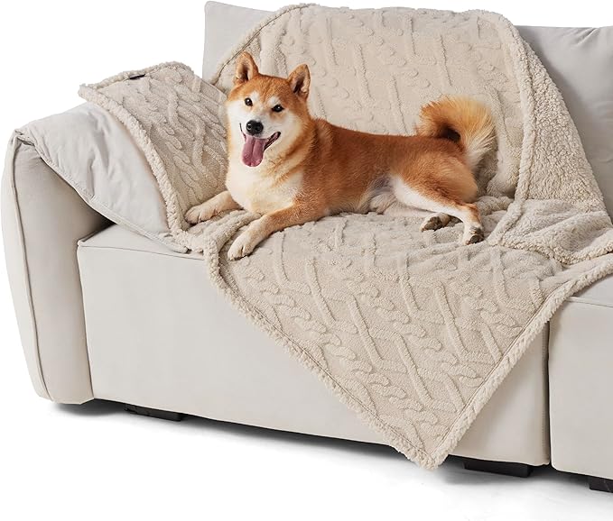 Bedsure Waterproof Dog Blankets for Large Dogs 40"x50", Cream