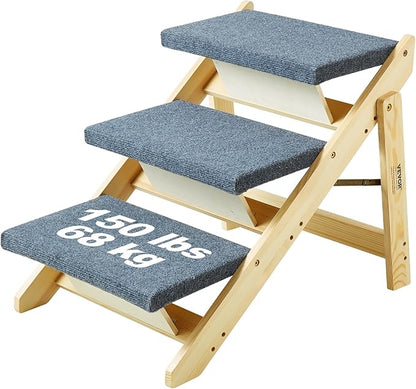 VEVOR Wood Pet Stairs/Pet Steps 2-in-1 Foldable 3 Steps 150 lbs