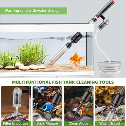 Aquarium Vacuum Gravel Cleaner: 24W Electric Fish Tank Vacuum Gravel with Strong Suction for Automatic Water Change, Wash Sand Remove Dirt Water Shower and Water Circulation, Timed Off