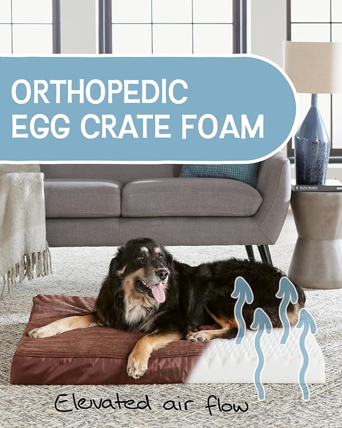 41 Inch Orthopedic Waterproof & Machine Washable Dog Bed with Egg Crate Foam Support, Non-Slip Bottom and Removable Pet Bed Cover for Extra Large, Large, Medium, Small Dogs (Brown)