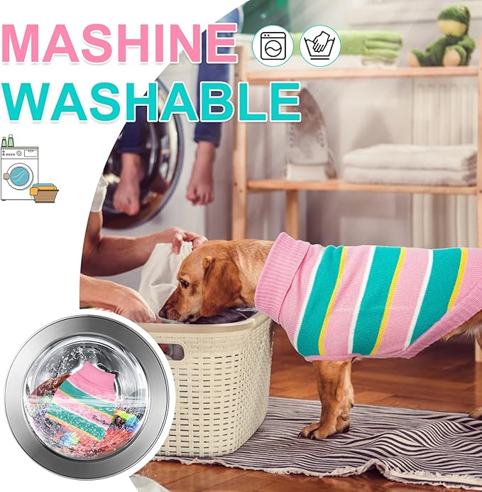 BEAUTYZOO Small Dog Sweater- Striped Pet Sweaters for Spring Summer Dog Clothes, Turtleneck Pullover Knitwear for Small Medium Large Dogs, Warm Coat Easter Outfit for Chihuahua Puppy Cat Boys Girls