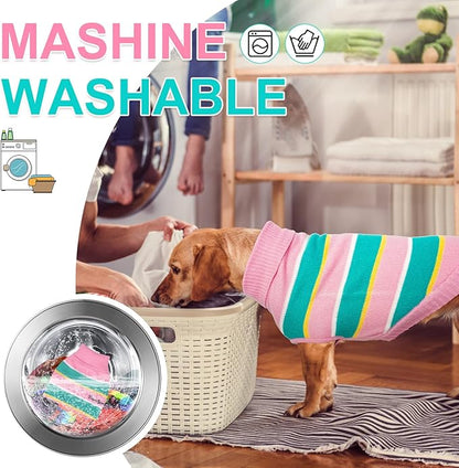 BEAUTYZOO Small Dog Sweater- Striped Pet Sweaters for Spring Summer Dog Clothes, Turtleneck Pullover Knitwear for Small Medium Large Dogs, Warm Coat Easter Outfit for Chihuahua Puppy Cat Boys Girls