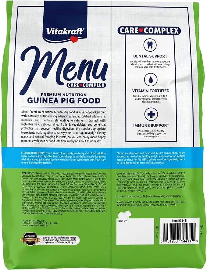 Vitakraft Menu Premium Guinea Pig Food - Alfalfa Pellets Blend - Vitamin and Mineral Fortified 5 Pound (Pack of 2)