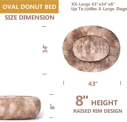 Coohom Oval Calming Donut Cuddler Dog Bed Bed(30"/36") for (XXL(43"x34"x8"), Beige2021)