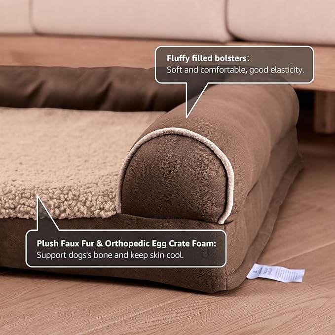 Orthopedic Dog Bed for Large Dogs Removable Bolsters & Washable Cover 65 lbs