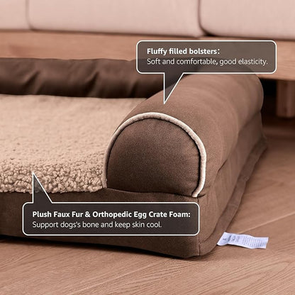 Orthopedic Dog Bed for Large Dogs Removable Bolsters & Washable Cover 35 lbs