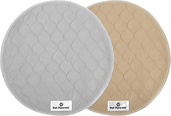 Pet Parents Washable Round Whelping Pads (2pack) of 17" Circle Premium Pee Pads for Dogs -1 Tan 1 Grey