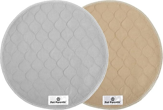 Pet Parents Washable Round Whelping Pads (2pack) of 17" Circle Premium Pee Pads for Dogs -1 Tan 1 Grey