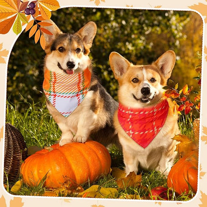 Sweetude 60 Pcs Fall Thanksgiving Plaid Dog Bandanas
