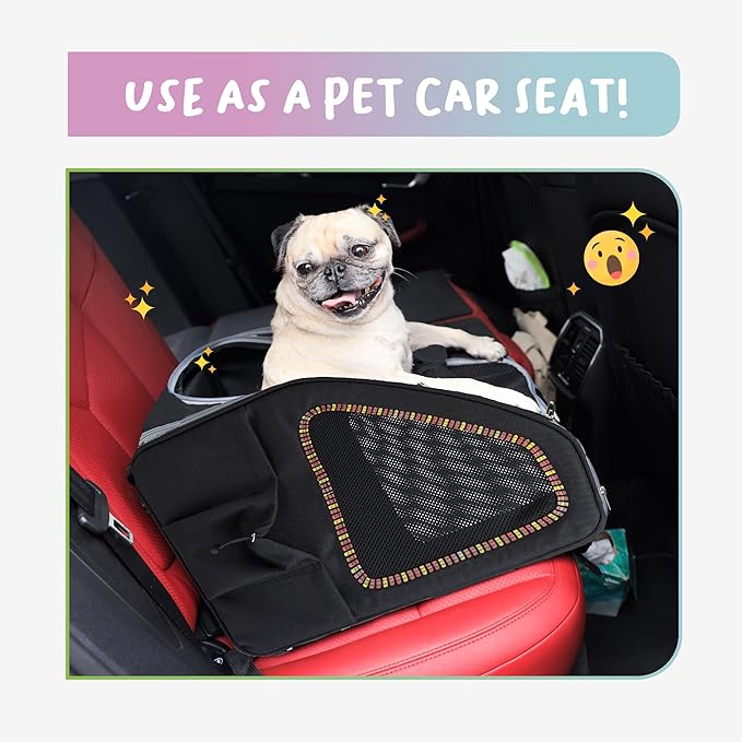 Petique 5-in-1 PET Carrier, Features: Rolling, Top Handle, Backpack, Luggage Attachment, Car Seat All in ONE for Small to Medium Dog, Cat, Bunny, Supports Pets up to 25LBS - Sunset Strip