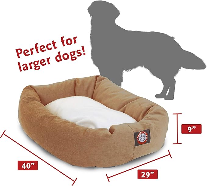 40 inch Khaki & Sherpa Bagel Dog Bed By Majestic Pet Products