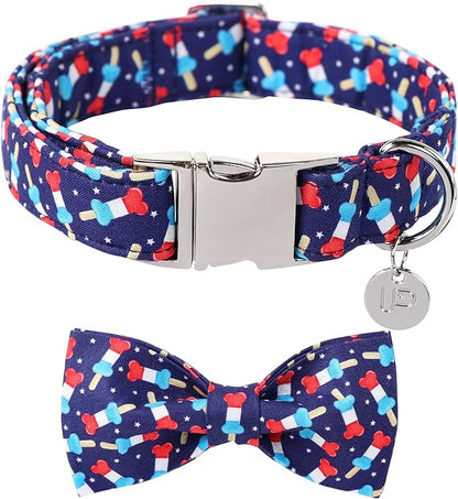 American Flag Dog Collar with Bow Tie 4th of 8-12in
