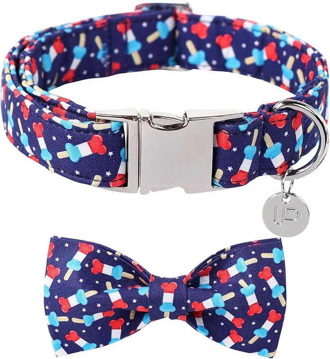 American Flag Dog Collar with Bow Tie 4th of 10-16in