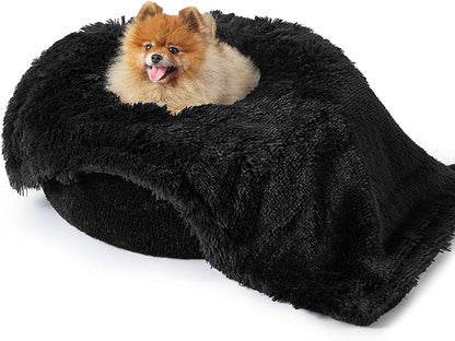 Bedsure Waterproof Dog Blankets for Small Dogs - Calming Cat Blanket for Couch Protector Washable, Long Faux Fur Pet Throw Blanket for Puppy, Reversible Furniture Protection, 25"x35", Black