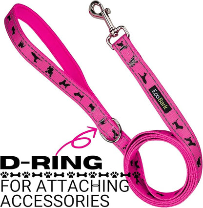 EcoBark Dog Leash - Soft & Reflective Comfort Training Leashes with Padded Handle - Strong Durable Heavy Duty - Training and Pulling for Small, Medium or Large Dogs (Pink)