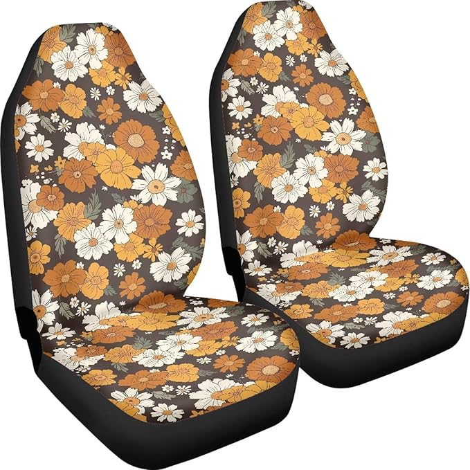 Groovy Hippie Flower Daisy Car Seat Covers Front Set