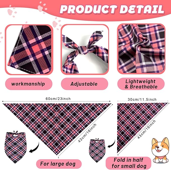 XPUDAC 100 Pcs Dog Bandanas Bulk Plaid Dog