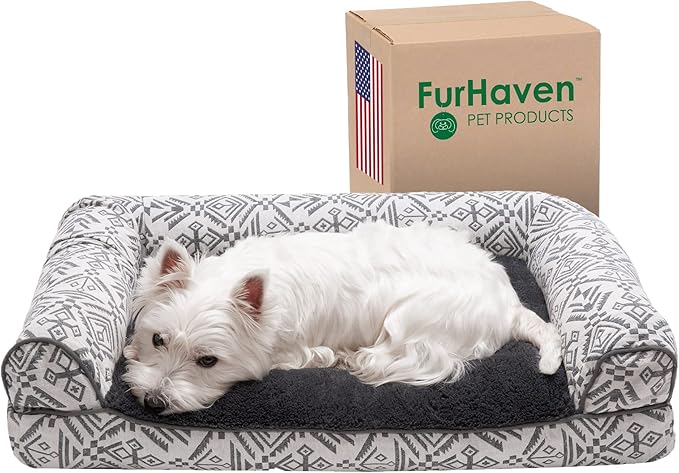Furhaven Pillow Dog Bed for Medium/Small Dogs w/ Removable Bolsters & Washable Cover
