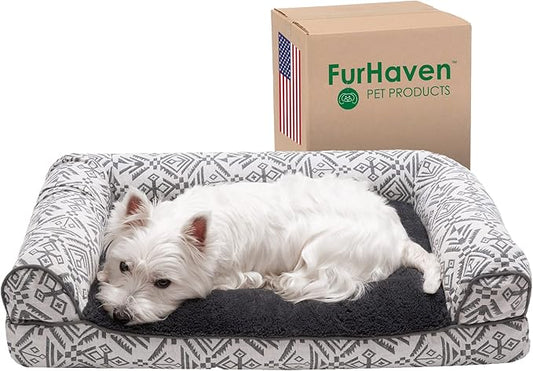 Furhaven Pillow Dog Bed for Medium/Small Dogs w/ Removable Bolsters & Washable Cover