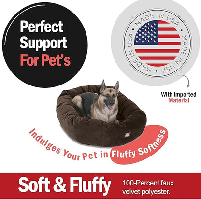 Majestic Pet 52 Inch Micro Velvet Calming Dog Bed Washable – Cozy Soft Round Dog Bed with Spine for Head Support 52x35x11 (inch)