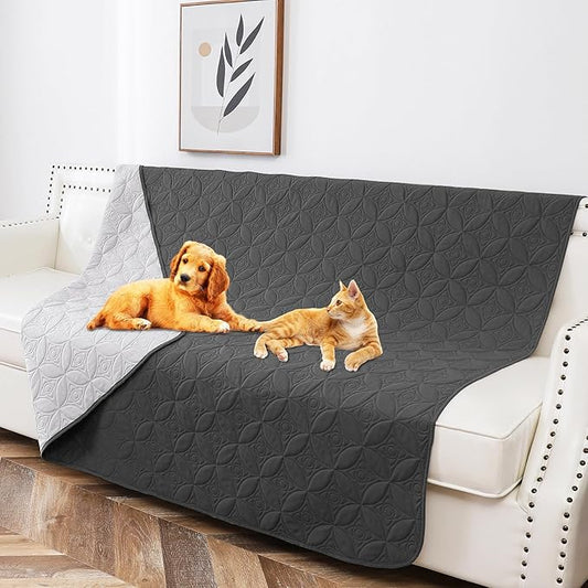 Waterproof Dog Blanket, 52x82 inches Pet Couch Covers for Sofa, Bed Furniture Protector from Dogs Washable and Reversible-Lightgrey+Darkgrey