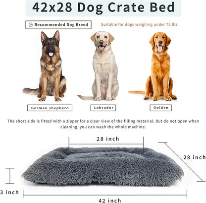 XL Dog Crate Pad 42x28 Washable,XL Dog Mat for Crates Orthopedic,Calming Dog Bed Fluffy Plush Dog Mat for Furniture - 42" x 28" Dark Grey