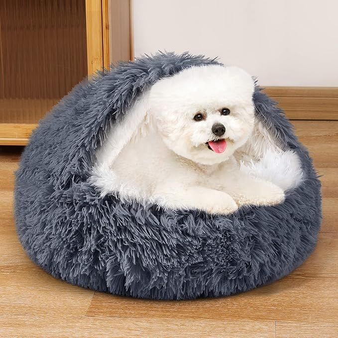 NOYAL Dog Bed Round Hooded Plush Cat Cave