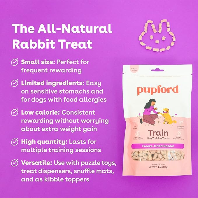 Pupford Freeze Dried Training Treats for Dogs & Puppies, 475+ Two Ingredient Bites (Rabbit, 4 oz)