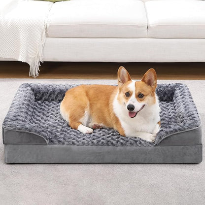 KSIIA Orthopedic Dog Bed Medium Size Dog Couch Waterproof Dog Bed Washable Dog Bed Egg Foam Pet Bed with Removable Bolster & Nonskid Bottom Medium Dog Bed Sofa 29 x 18 x 6 Inch
