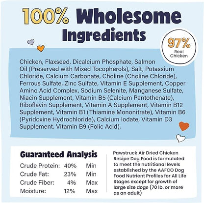 Pawstruck All Natural Air Dried Dog Food w/Real Chicken - Grain Free, Made in USA, Non-GMO & Vet Recommended - High Protein Limited Ingredient Wholesome Full-Feed - for All Breeds & Ages - 2lb Bag